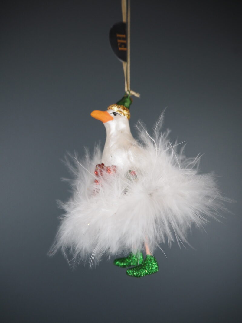 Goose orn in white maribu skirt orn