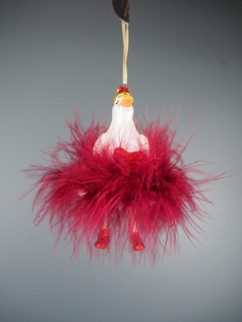 Goose orn in red maribu skirt orn