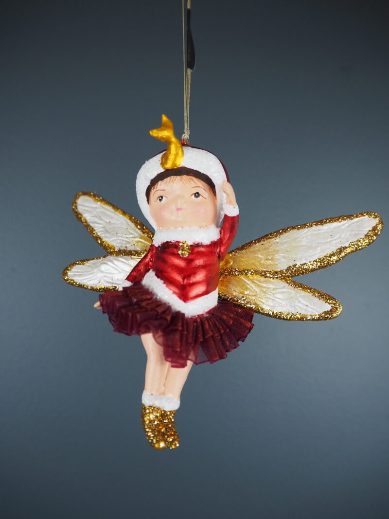 Baby Dragonfly fairy in red orn